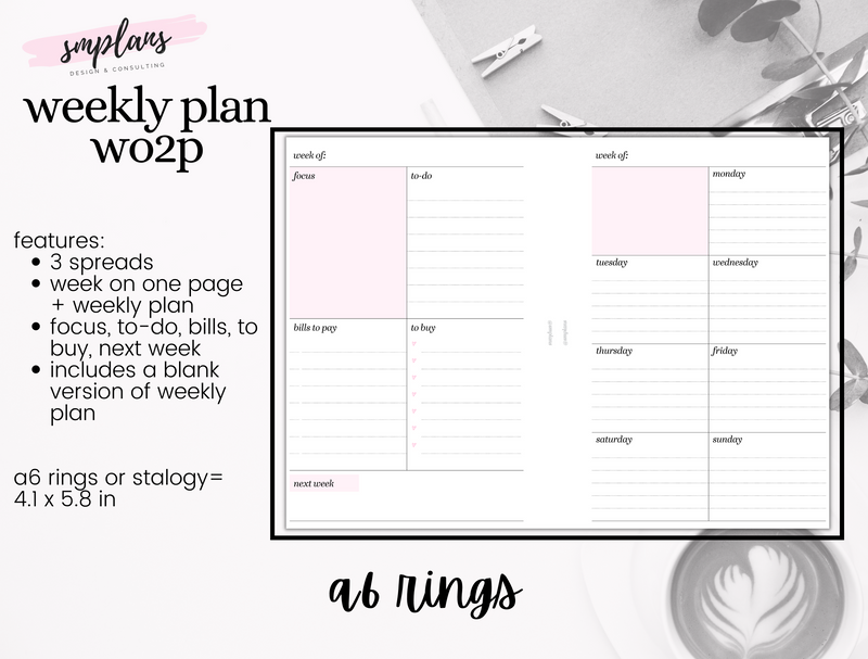 Weekly Plan Week on Two Pages (WO2P) - Weekly Overview