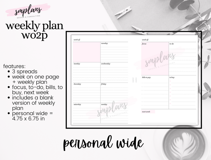 Weekly Plan Week on Two Pages (WO2P) - Weekly Overview
