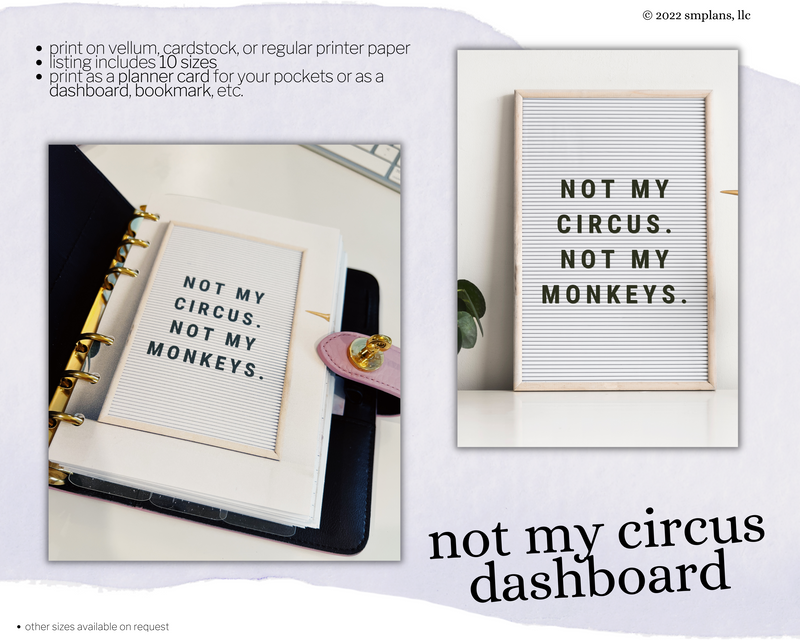 Not My Circus | Dashboard + Planner Card