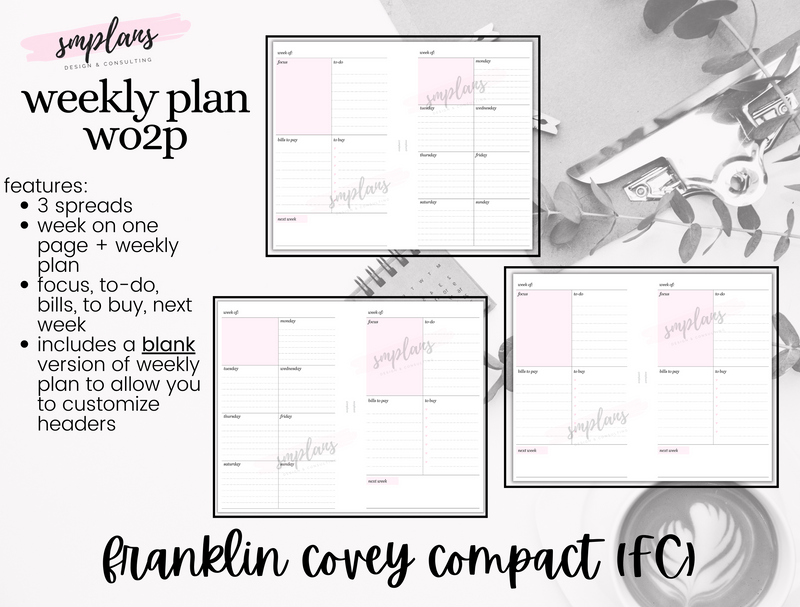 Weekly Plan Week on Two Pages (WO2P) - Weekly Overview