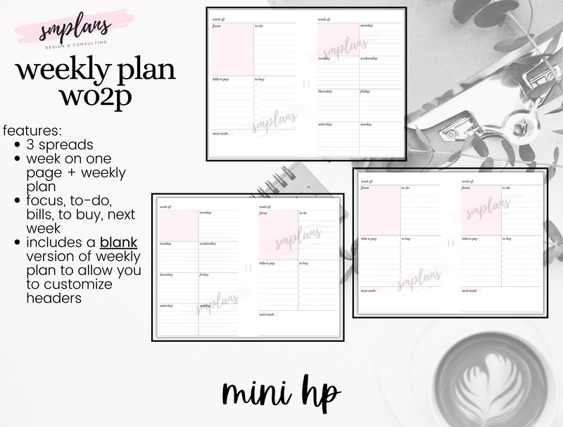 Weekly Plan Week on Two Pages (WO2P) - Weekly Overview