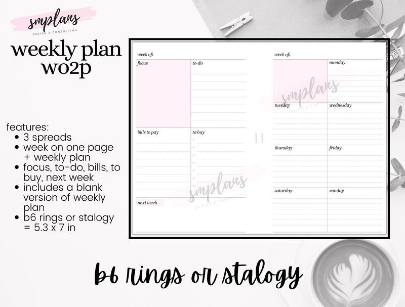 Weekly Plan Week on Two Pages (WO2P) - Weekly Overview