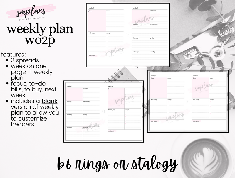 Weekly Plan Week on Two Pages (WO2P) - Weekly Overview