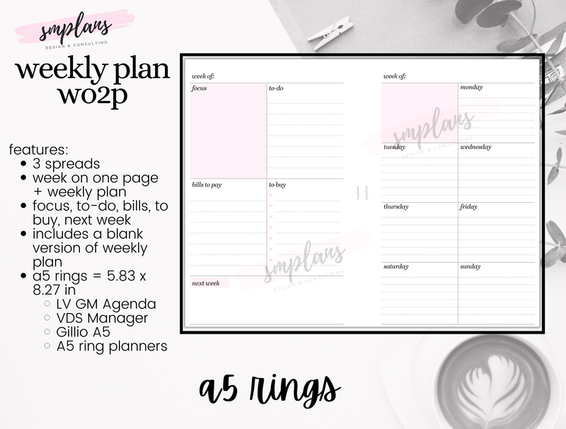 Weekly Plan Week on Two Pages (WO2P) - Weekly Overview