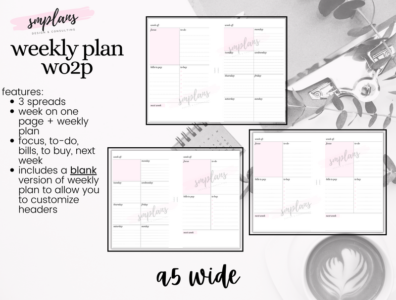 Weekly Plan Week on Two Pages (WO2P) - Weekly Overview