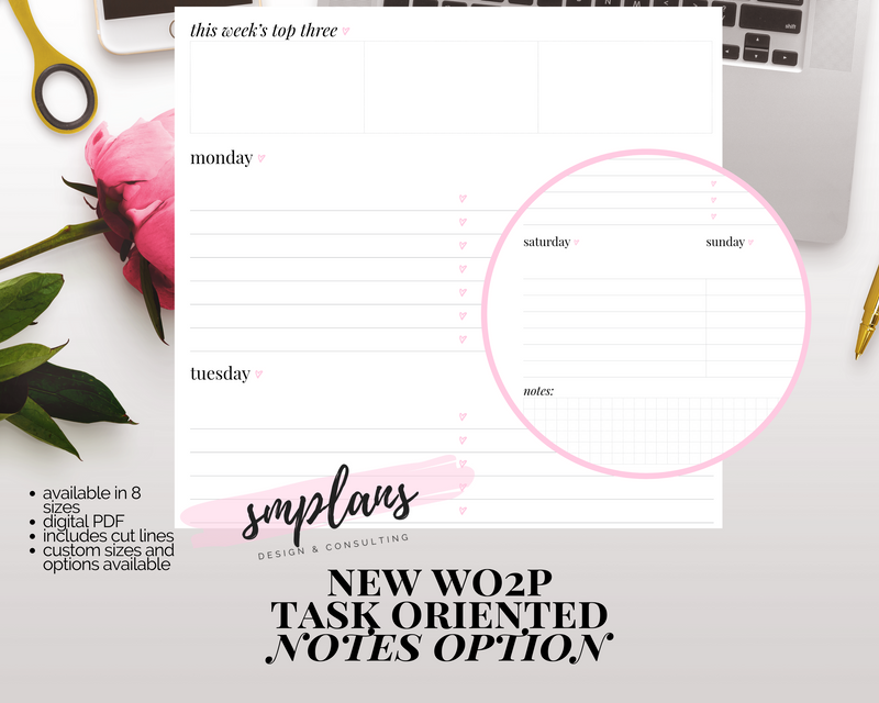 Task Oriented "Notes Option" Week on 2 Pages (WO2P)