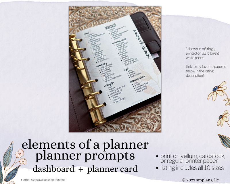 Elements of a Planner | Planner Prompts Digital Dashboard