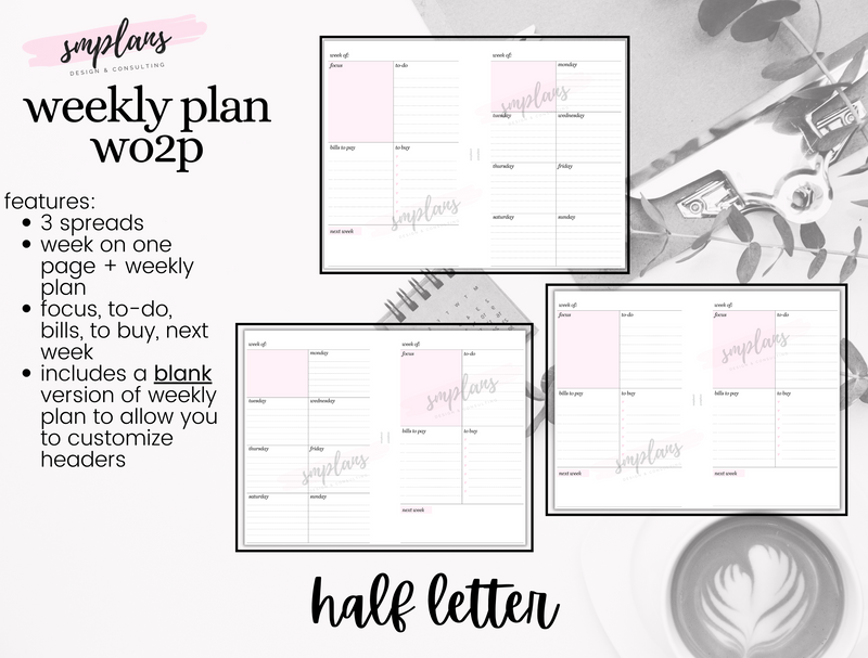 Weekly Plan Week on Two Pages (WO2P) - Weekly Overview