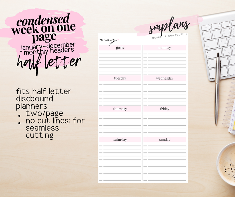 Condensed Week on One Page (WO1P)