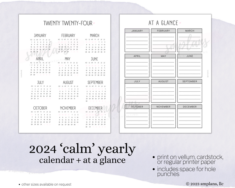 2024 Calm Year on One Page (YO1P) - MONDAY Start