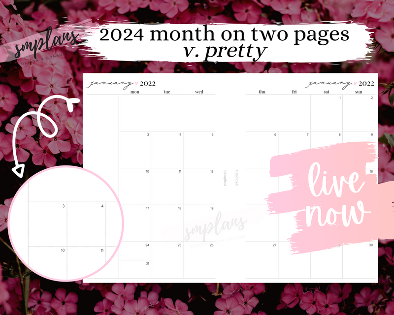2024 Month on Two Pages - Pretty Version (Monday Start)