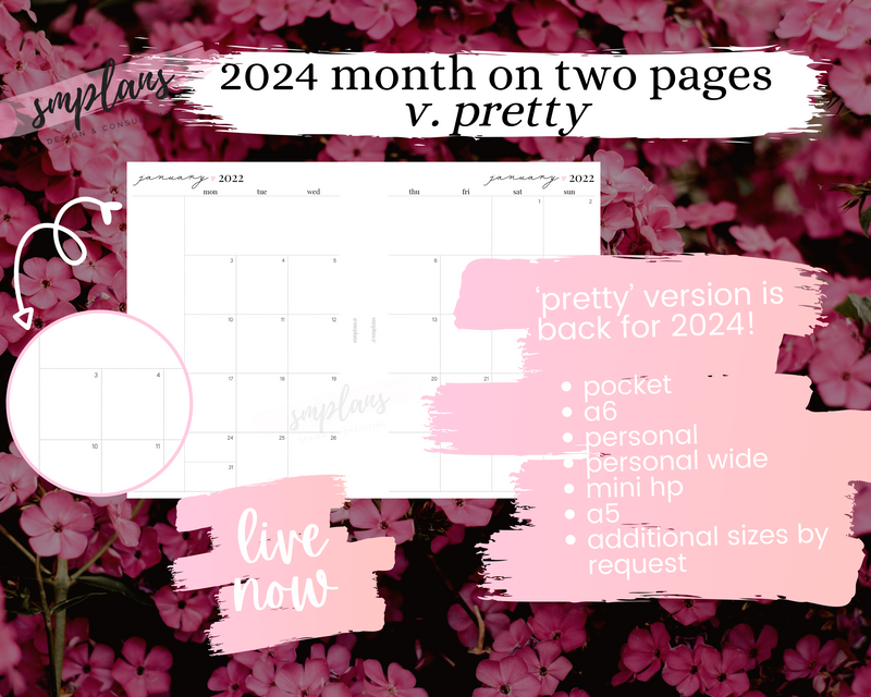 2024 Month on Two Pages - Pretty Version (Monday Start)