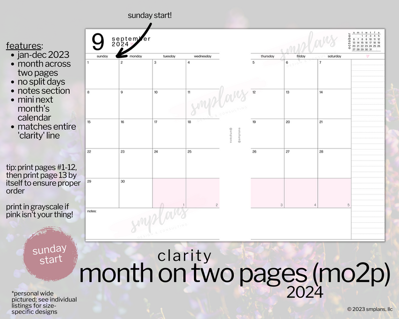 2024 Month on Two Pages - Clarity (Sunday Start)