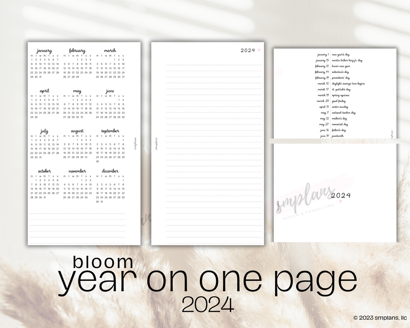 2024 Bloom Year on One Page (YO1P)