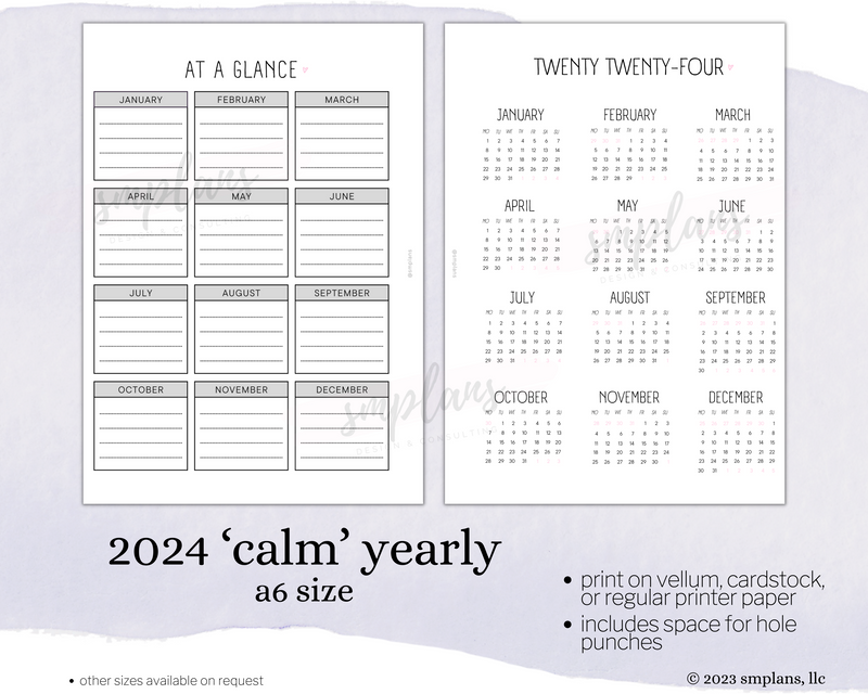 2024 Calm Year on One Page (YO1P) - MONDAY Start