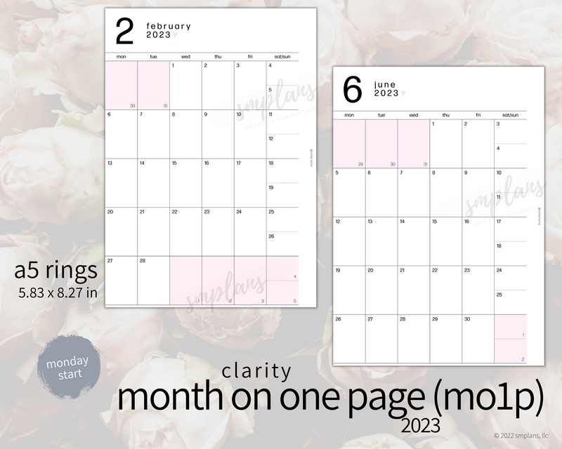 2023 Month on One Page - Clarity (Monday Start)
