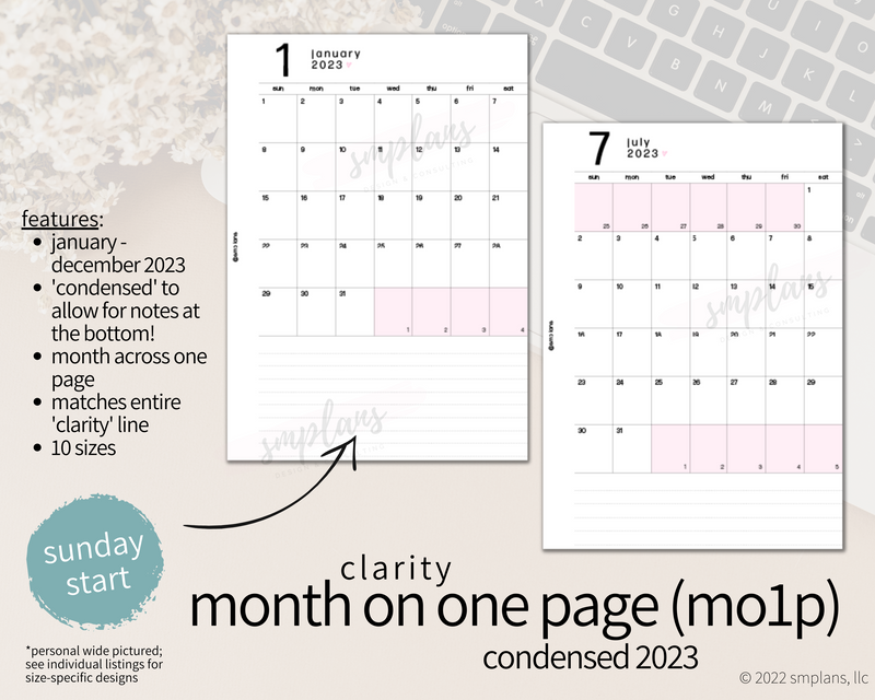 2023 Month on One Page CONDENSED - Clarity (Sunday Start)
