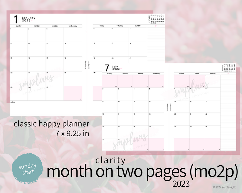 2023 Month on Two Pages - Clarity (Sunday Start)