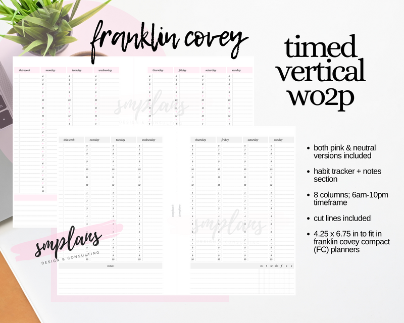 Timed Vertical Week on 2 Pages + To-Do list + Weekly Habit Tracker (WO2P)