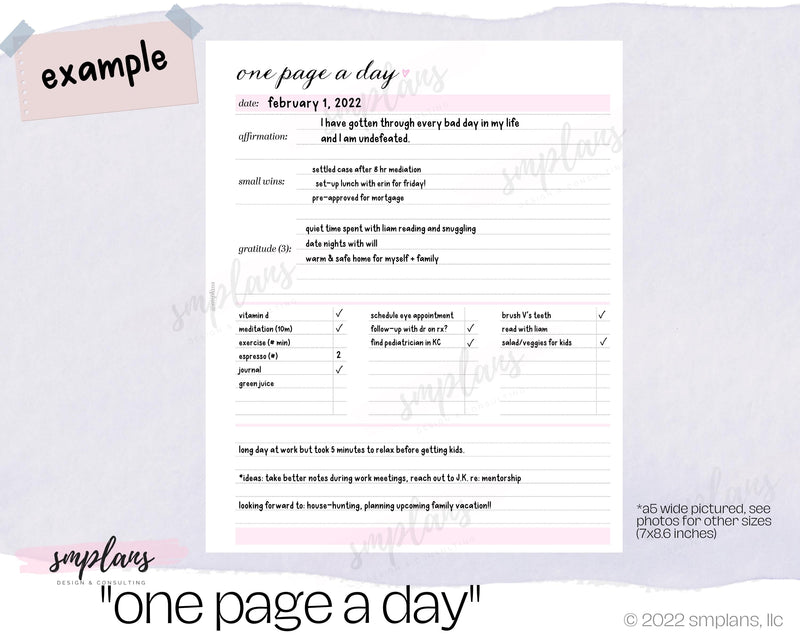 "One Page a Day" - Self-Care | Wellness | Journal