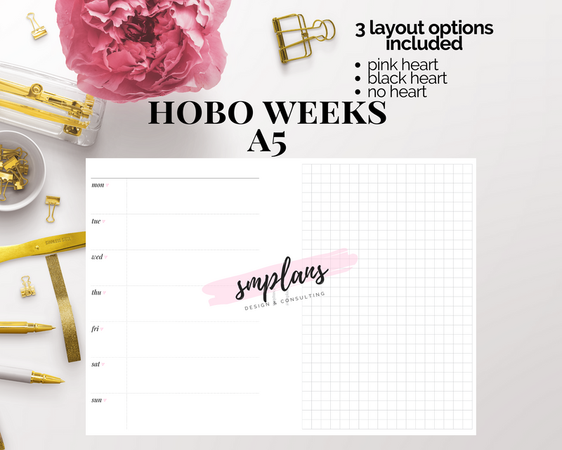 Week On Two Pages: Hobonichi Weeks Style Printable A5 Planner Inserts