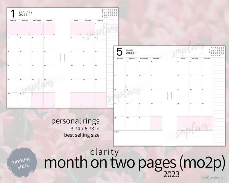 2023 Month on Two Pages - Clarity (Monday Start)