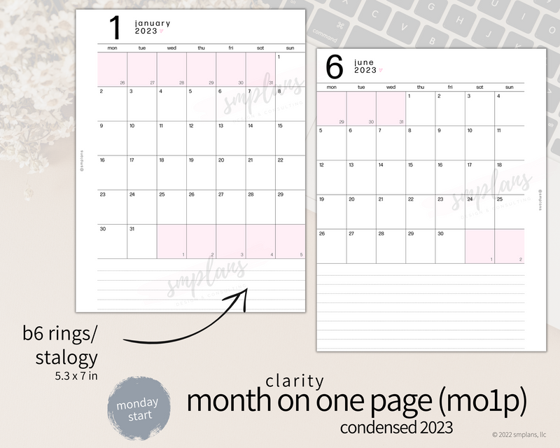 2023 Month on One Page CONDENSED - Clarity (Monday Start)
