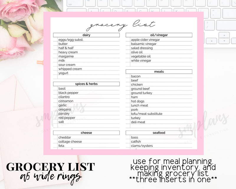 Grocery List - Shopping List - Reference - Meal Planning