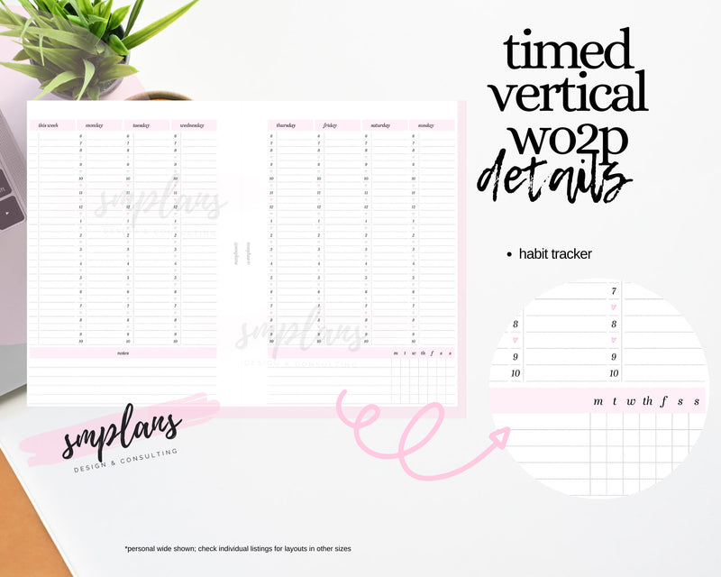 Timed Vertical Week on 2 Pages + To-Do list + Weekly Habit Tracker (WO2P)