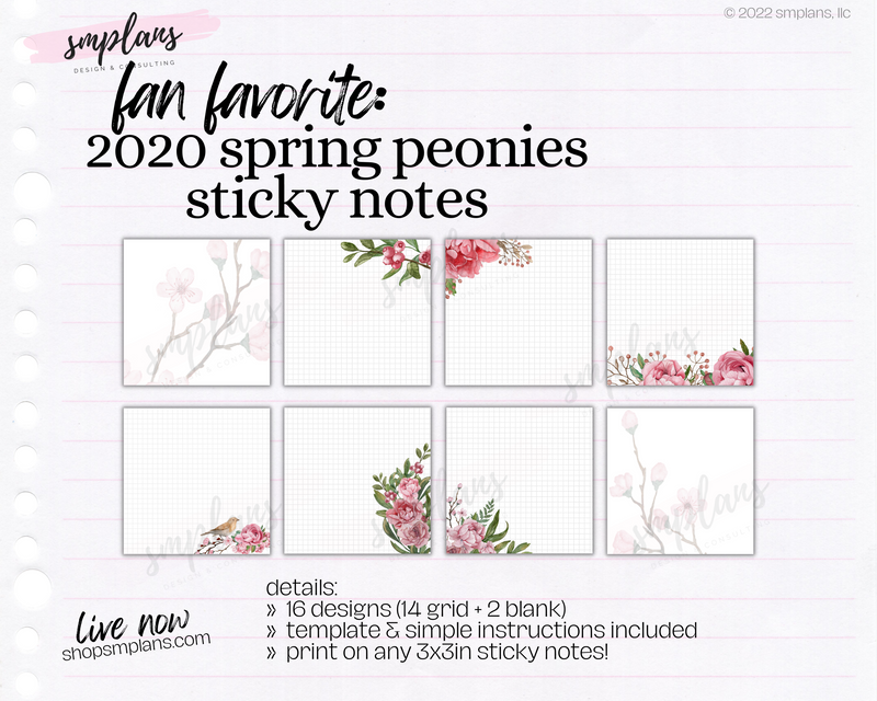 Spring Peonies Floral Sticky Notes - Digital Template