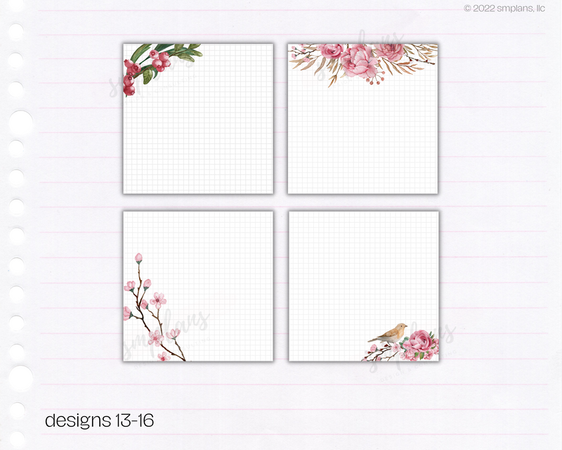 Spring Peonies Floral Sticky Notes - Digital Template